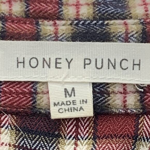 Honey Punch Shirt Womens Medium Red Black Plaid Button Up Long Sleeve Flannel - Picture 8 of 12